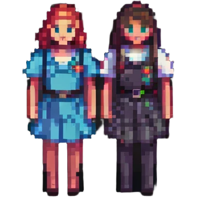 two women standing together, 8-bit style emoji