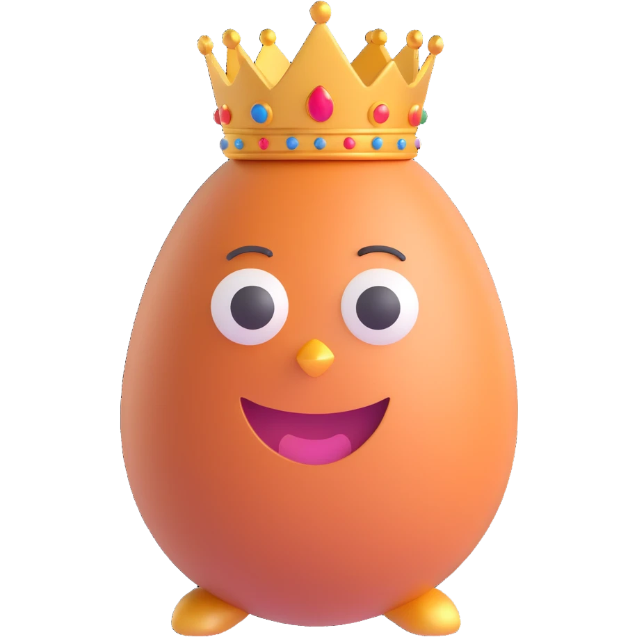 an egg with a small crown, smiling face emoji