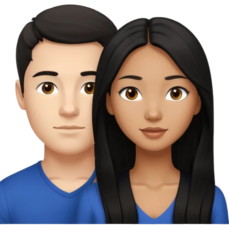 Mixed race couple, white male with mixed female (asian & black)
the female is more asian than she is black, she has long hair and very tanned skin, and black eyes
The male is french, he has thick luscious hair emoji