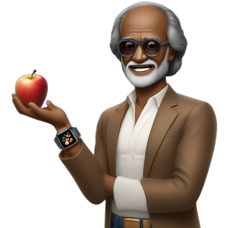 Rajinikanth with iPhone and Apple Watch and AirPods Max  emoji
