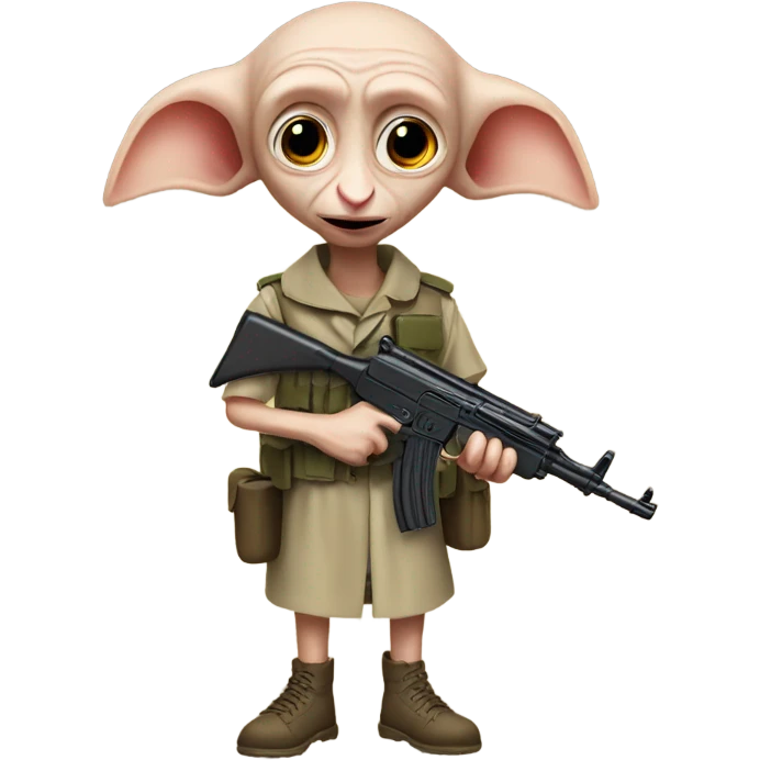 Dobby in the military with a ak47 emoji