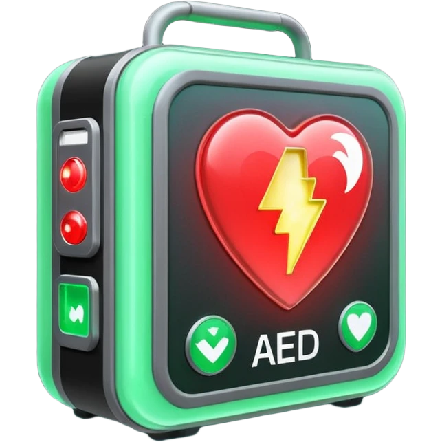 sci-fi AED box, glowing, sparkling, with advanced tech patterns, emoji style emoji