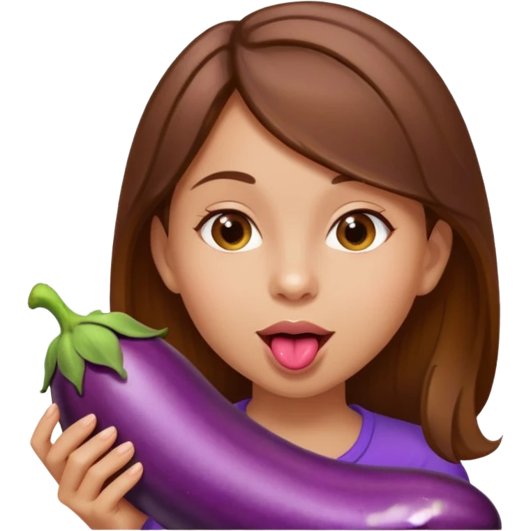 Brown haired girl licks eggplant  emoji