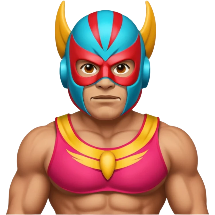 Mexican wrestler portrait, head and shoulders only, colorful luchador mask, muscular collar, confident expression, 3D cartoon, mobile game icon style, clean background, no text, no watermark
 emoji