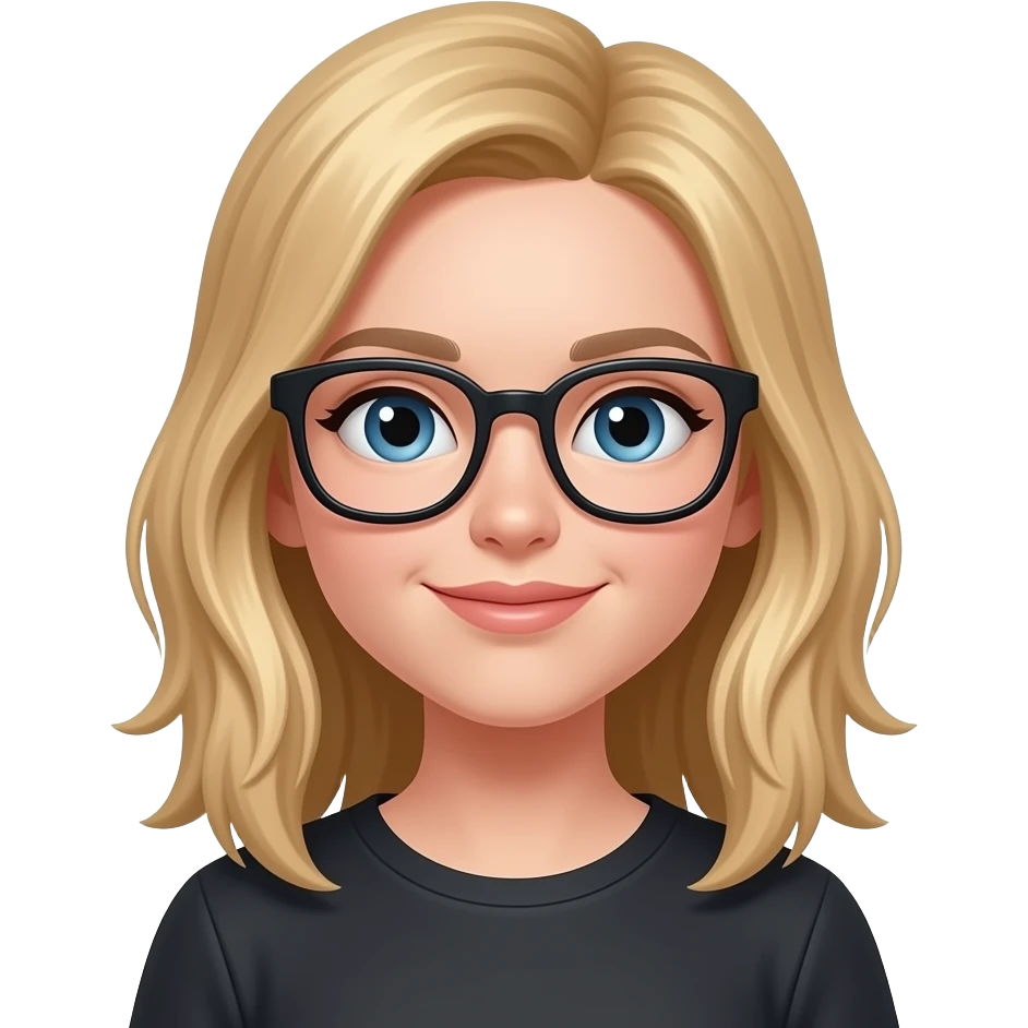 a girl with medium blonde hair and black glasses. Memoji emoji
