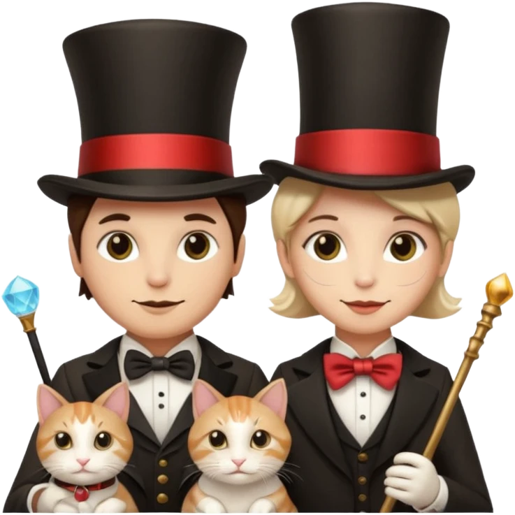 magician couple and their pet cat emoji
