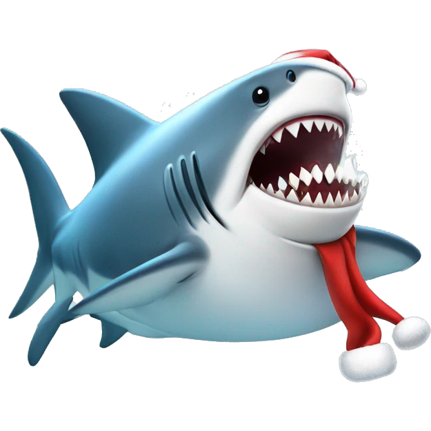 happy Shark with a santa emoji