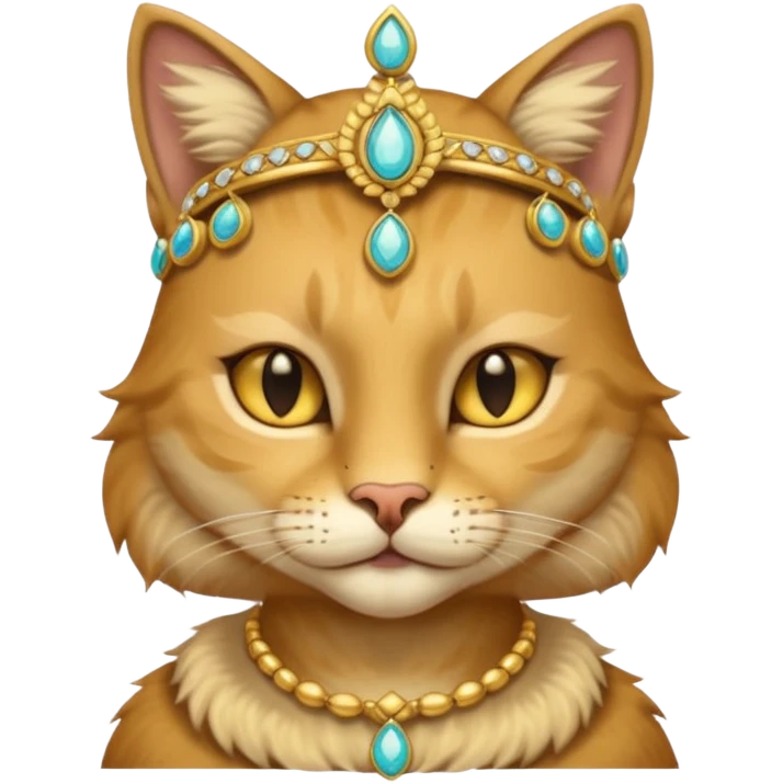 ancient cat with gold jewerly on head, half body emoji