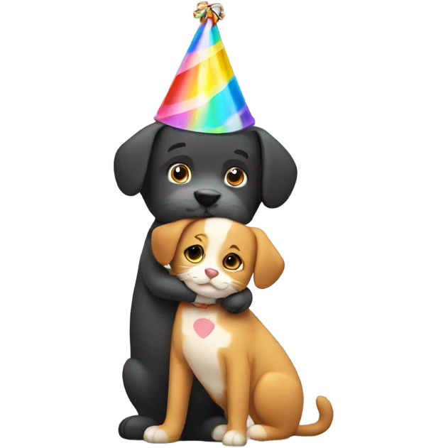 make a dog with a birthday hat while hugging a cat emoji