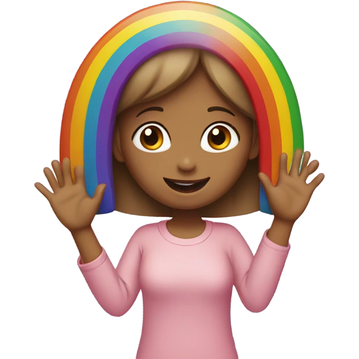 Girl making rainbow with hands emoji