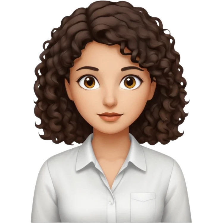30 yr iranian woman dark brown hair curly wavy short hair, dress shirt emoji