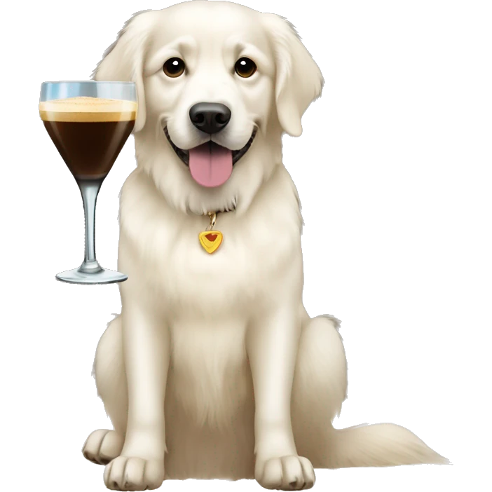 White golden retriever with an espresso martini emoji