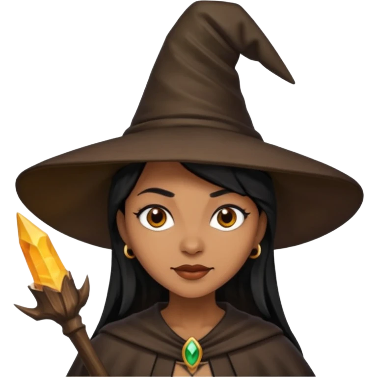 light brown skin witch with hat. black hair emoji