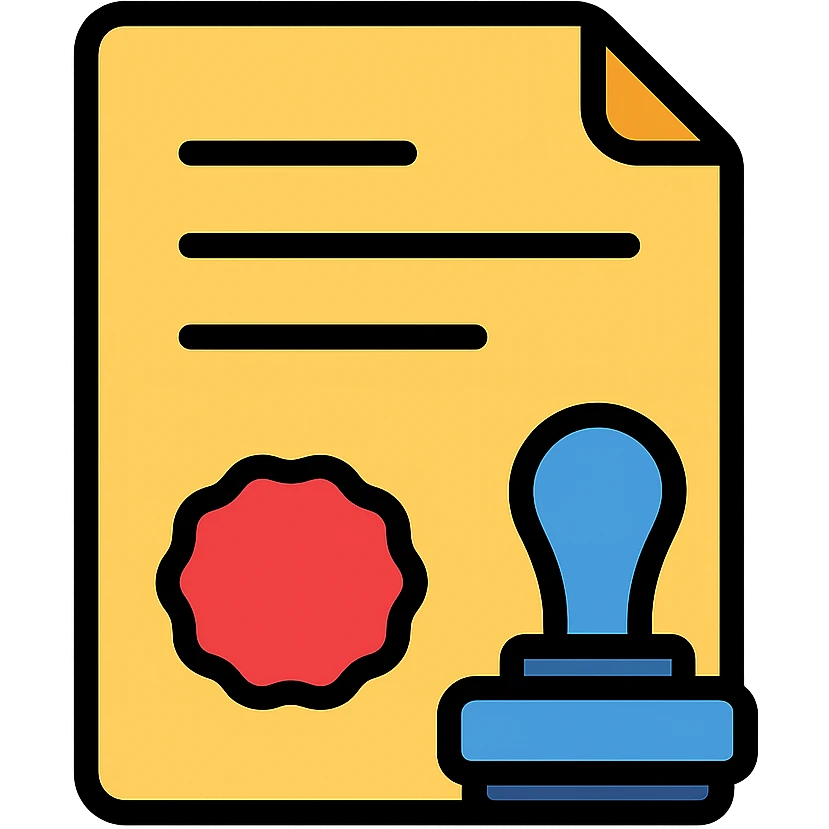 flat icon of a contract with a seal or stamp, clean look, no text emoji