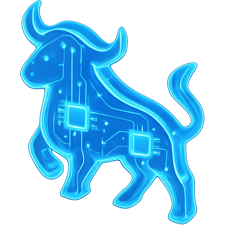 modern tech-inspired bull logo, glowing blue, digital style emoji