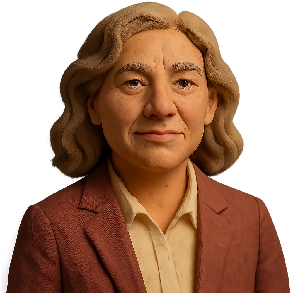 portrait of a wise, friendly woman with natural waves, steady and empowering expression, professional attire, soft lighting emoji