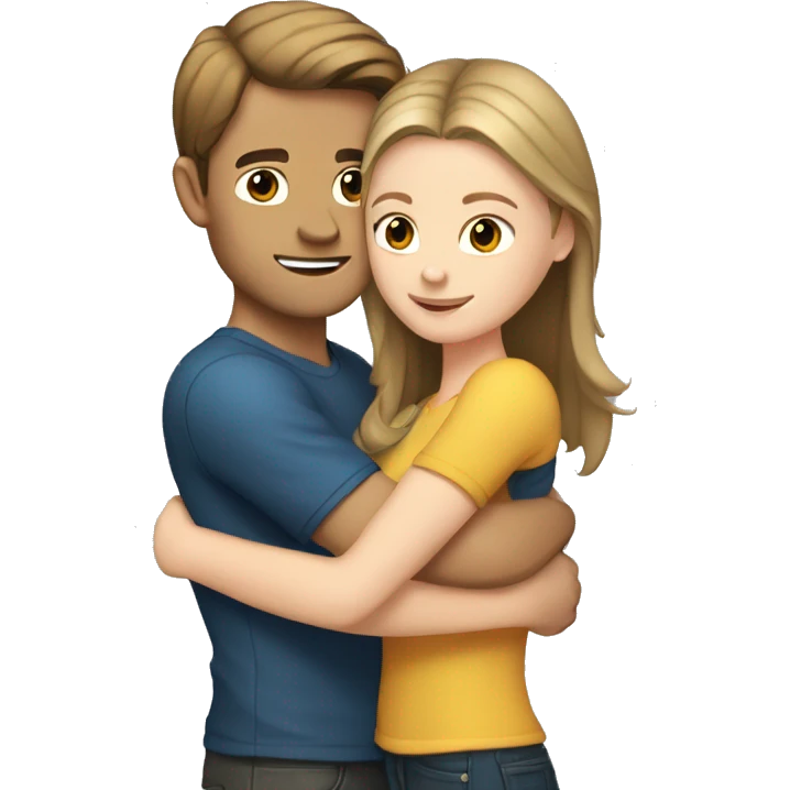 White girl with brown hair hugging white guy with dark blonde hair emoji