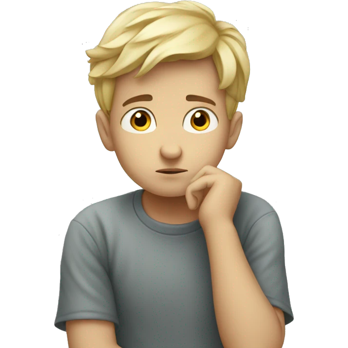 White thoughtful boy in contemplation emoji