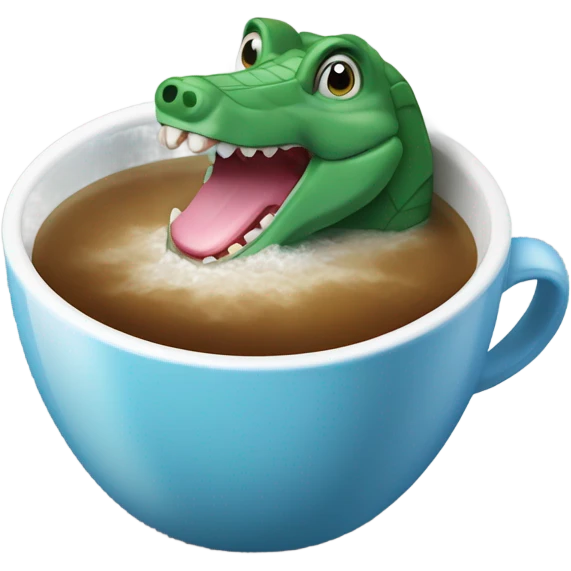 Genera un coccodrillo al mare che beve il caffè emoji