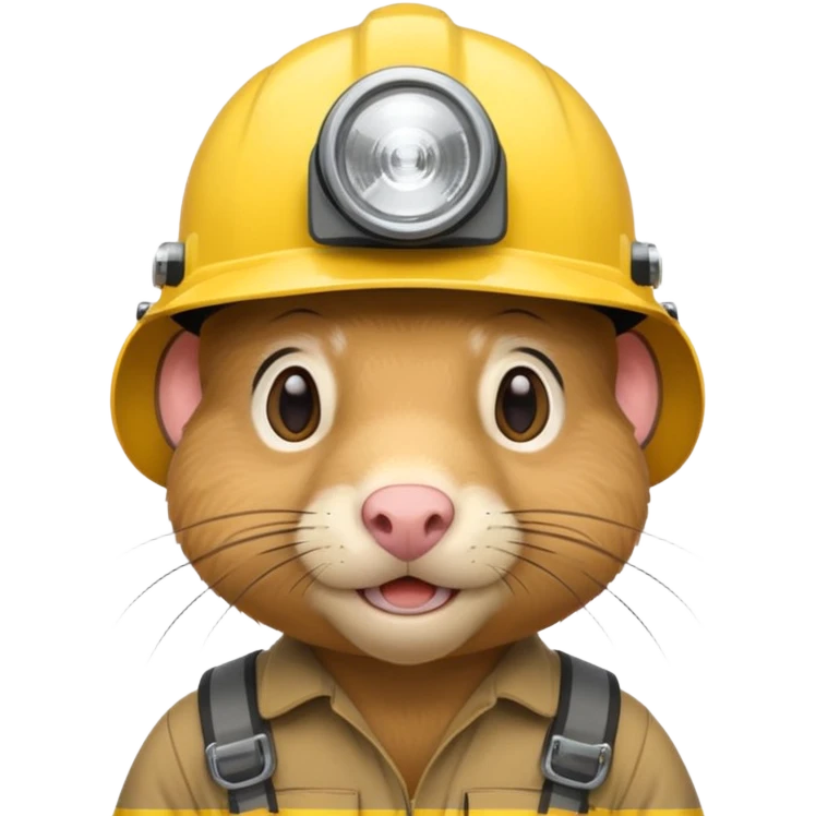 a mole rat, yellow helmet, headlamp emoji