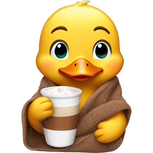 duckling with a glass of cocoa in his hands covered with a blanket emoji