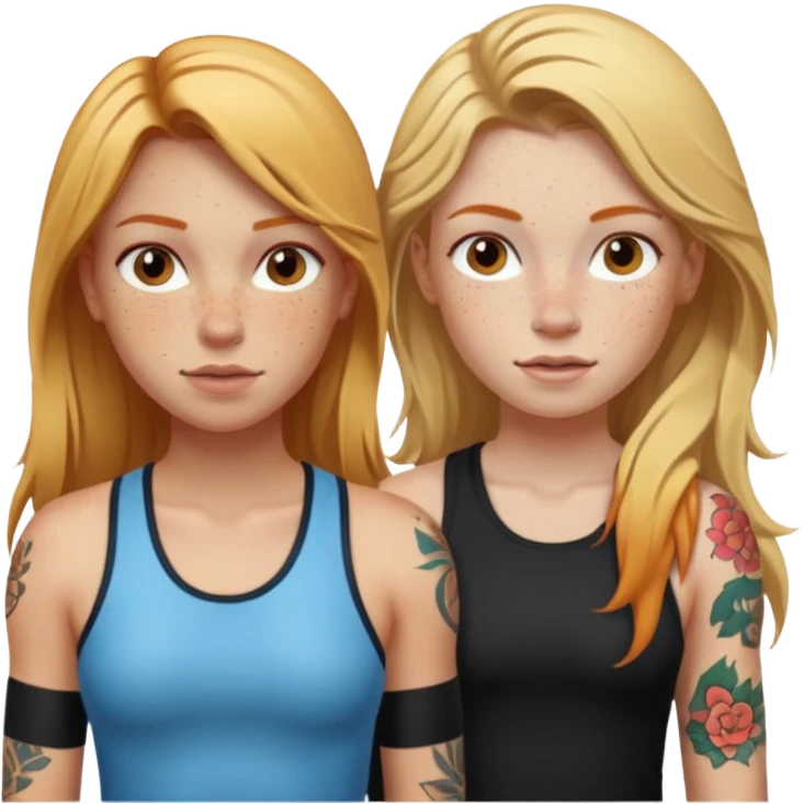 girl with long blonde hair and tattoos next to an athletic ginger girl lwsbians emoji