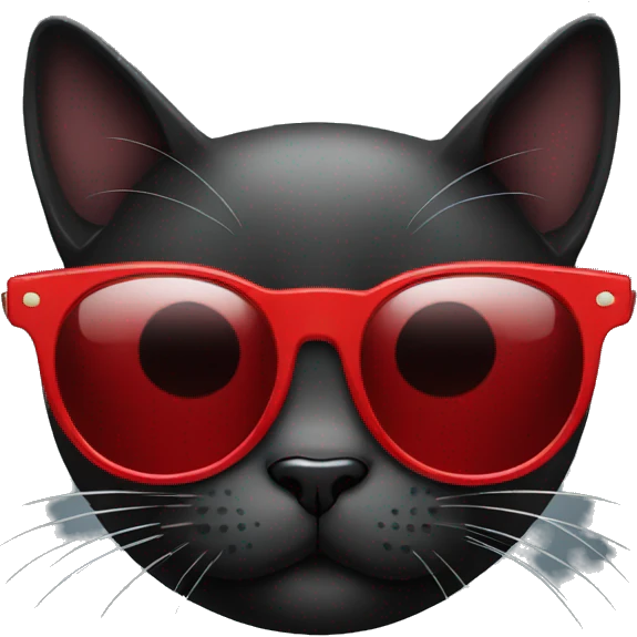 black cat wearing round red sunglasses emoji