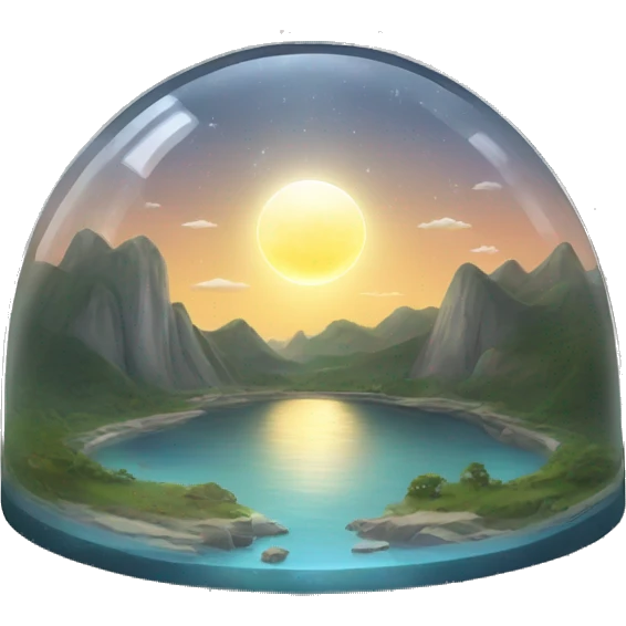 Semi circular glass dome with the sun and moon inside and land and water on the bottom emoji