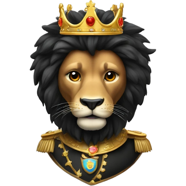 Un león alegre y elegante de pelo negro con corona de brillo de Reyna  emoji
