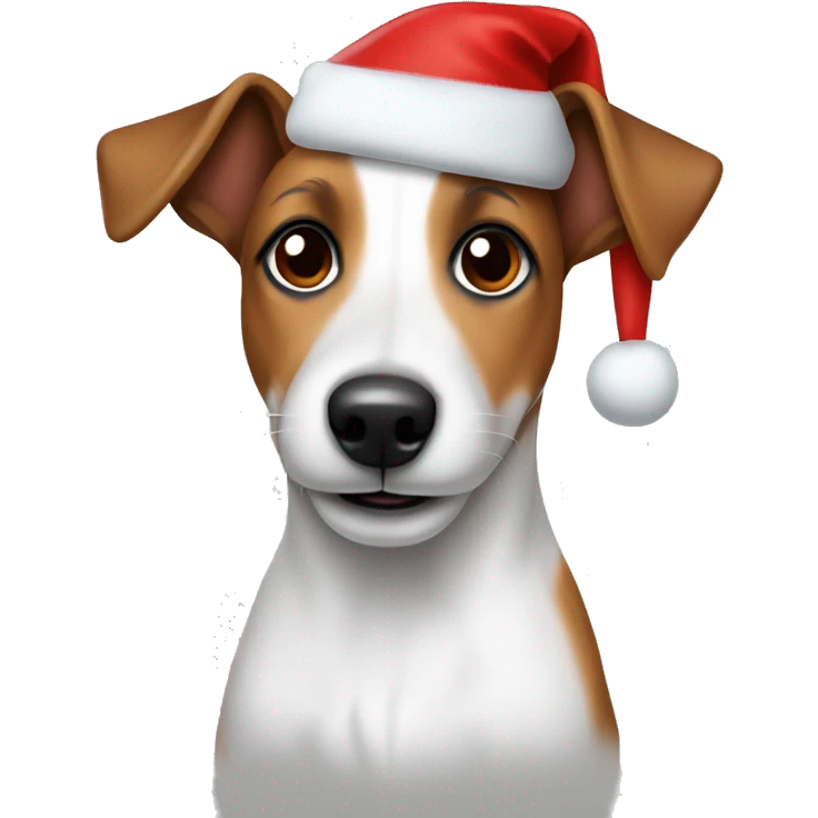 Jack Russel wearing a christmas hat emoji