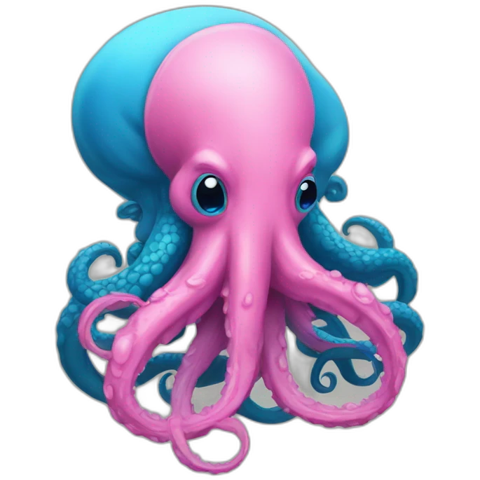 a blue kraken kissing an another pink kraken emoji