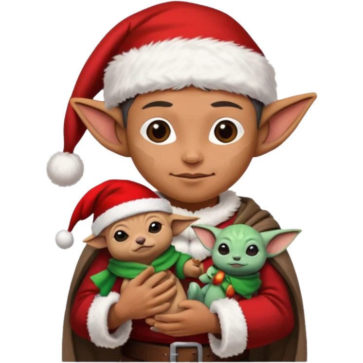 mandalorian holding grogu wearing santa hat emoji