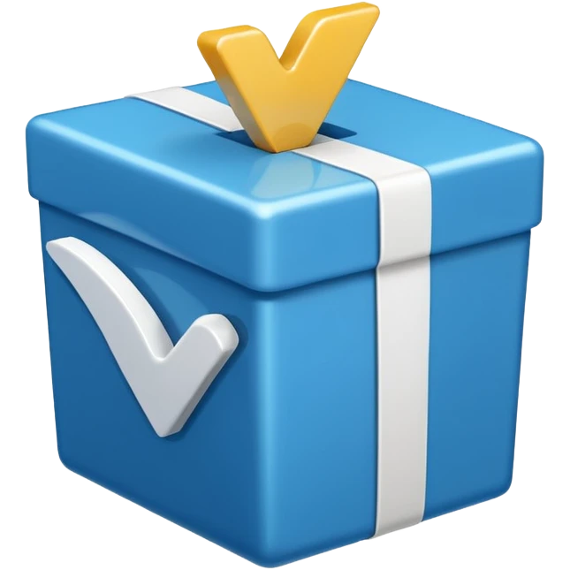 A blue box with a white cartoony checkmark in the middle emoji