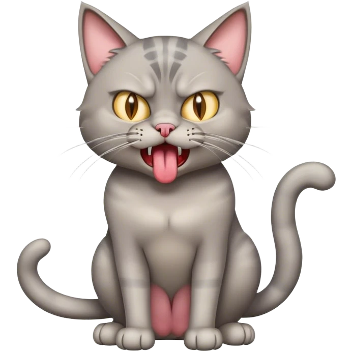 Angry all gray cat with tongue sticking out and full body emoji