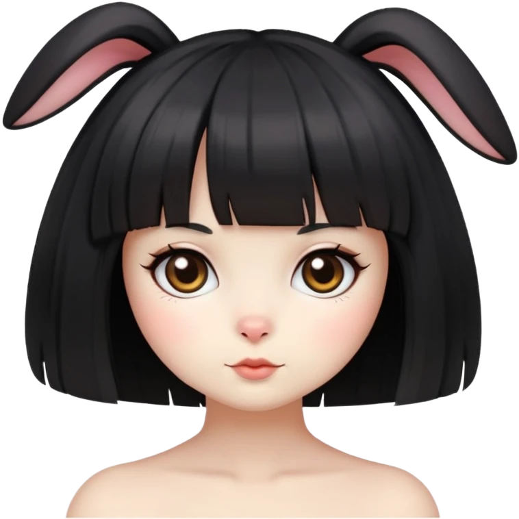 Bunny with short black wig with bangs emoji