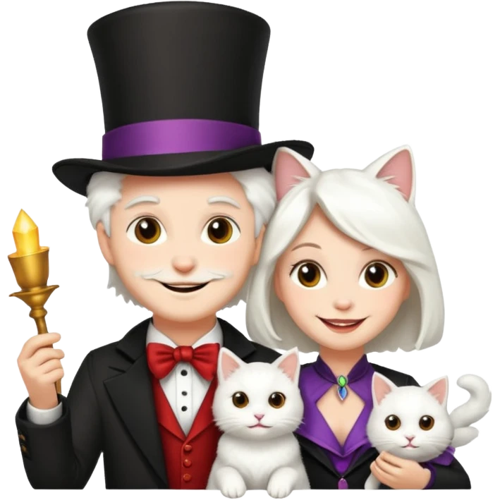 magician couple and their pet cat emoji