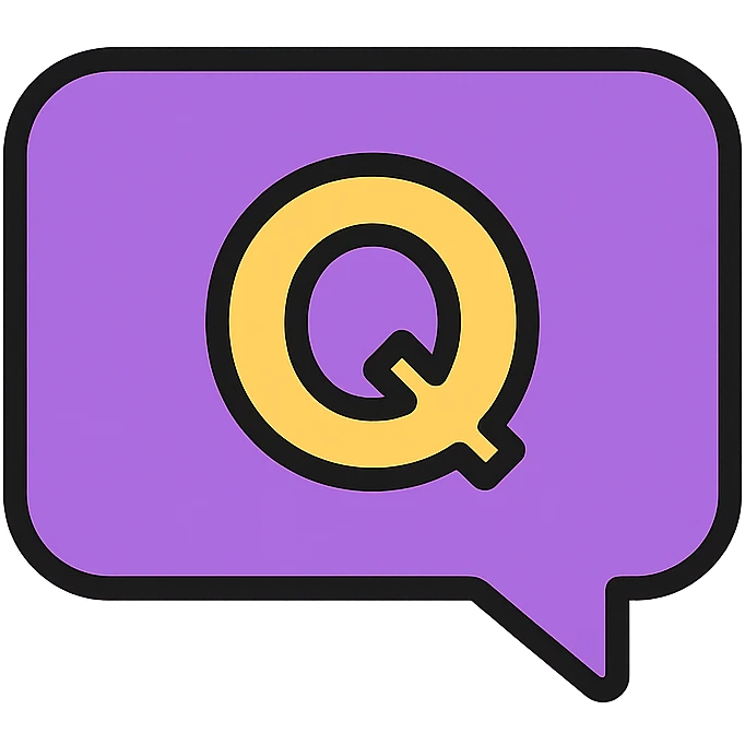 purple chat box bubble with a Q, rounded corners, minimal design emoji