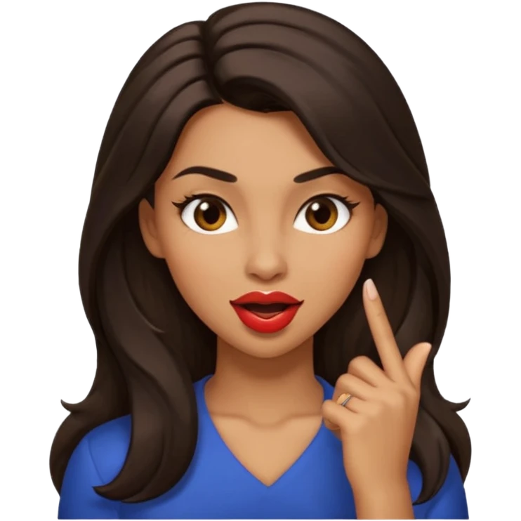 black slighty browin hair light brown skin woman, flirtatious gesture, biting her finger and winking emoji she also has tall hair and brown eyes emoji