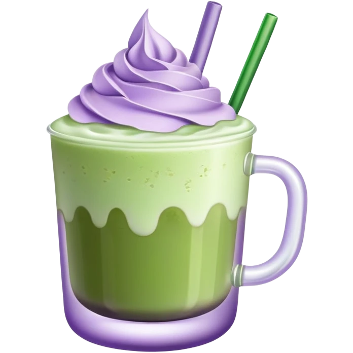 Iced matcha latte with lavender foam on top emoji