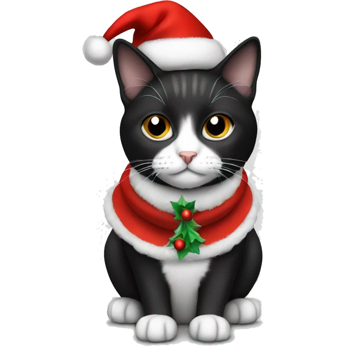 Black and white cat with Christmas outfit emoji