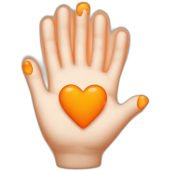V hand signal with orange hearts floating around  emoji