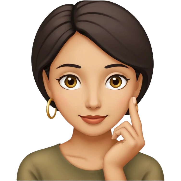 woman emoji with sly smile hand on chin thinking emoji