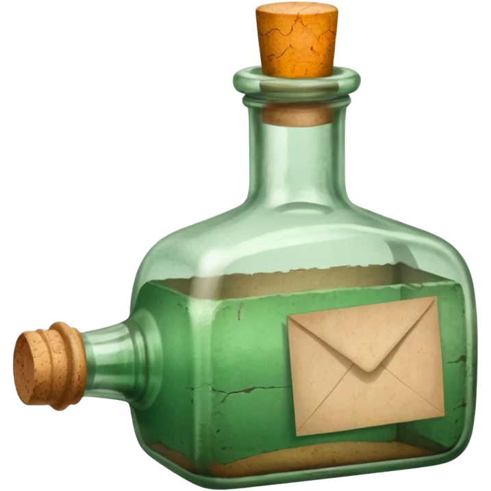 glass bottle with a paper message inside like in movie green old  emoji