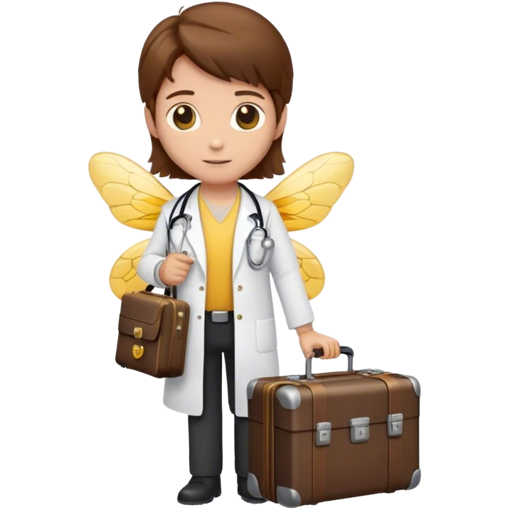 a bee as as doctor with a doctors suitcase and brown hair emoji