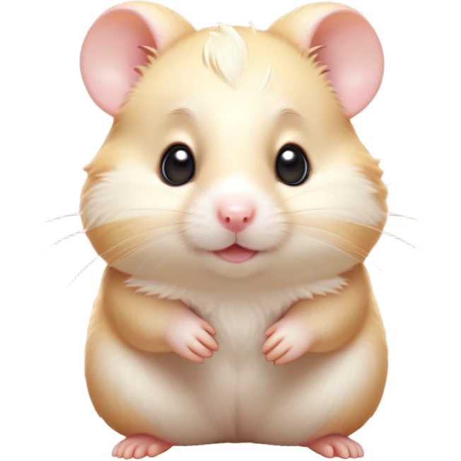 Cinematic Cute Cream Hamster Portrait Emoji, Head tilted playfully and inquisitively, featuring a silky, pristine cream fur with a gentle sheen, round, sparkling dark eyes filled with curiosity, Simplified yet irresistibly adorable features, highly detailed, glowing with a warm, friendly glow, high shine, affectionate and lively, stylized with a touch of whimsy, bright and endearing, soft glowing outline, capturing the essence of a mischievous yet loving hamster, so playful it feels like it could dash out of the screen and into your arms! emoji