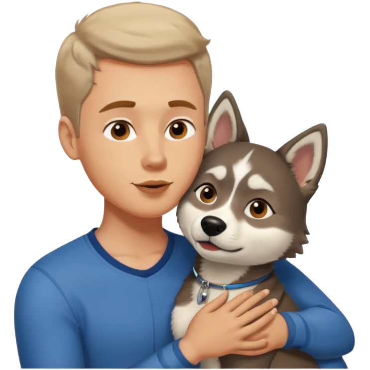 White guy kissing black woman with a pet husky emoji