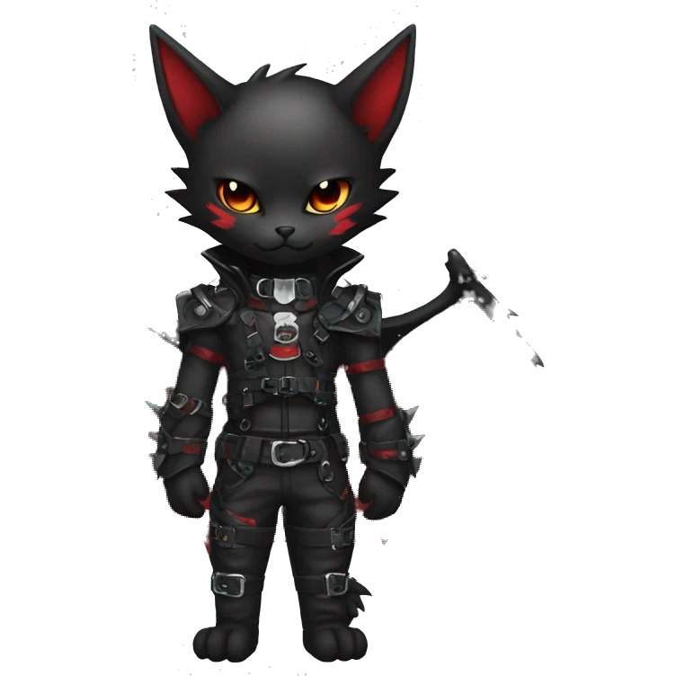 cool edgy black punk red ethereal fantasy nargacuga-bat-cat-Fakemon collar harness full body emoji