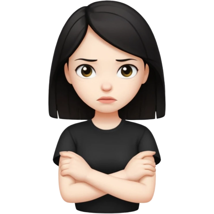 The dark-haired girl folded her arms in front of her chest with a displeased expression on her face emoji