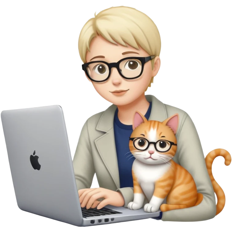 cat sitting next to person working on laptop emoji