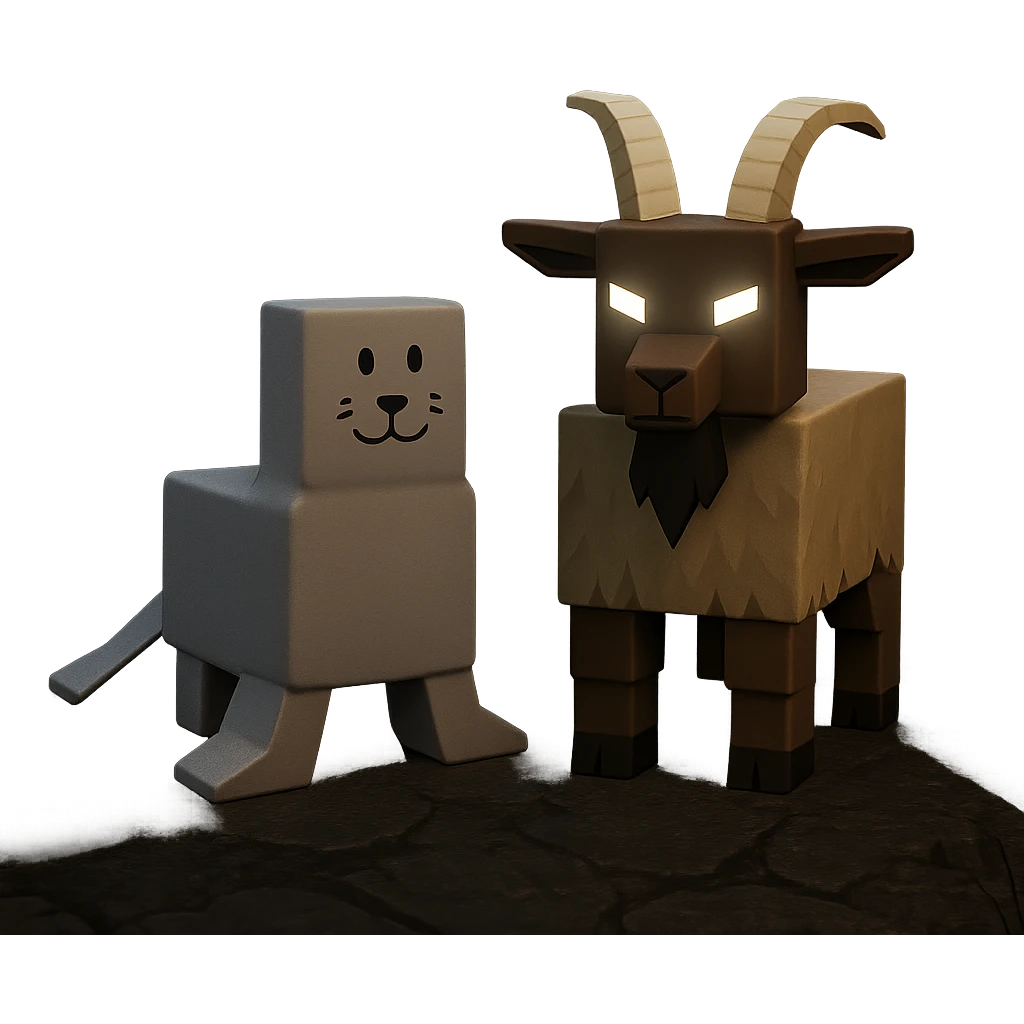 A seal and a goat standing together as blocky and stylized characters unique to Roblox 'Forsaken' game, on a dark map with a mysterious atmosphere emoji